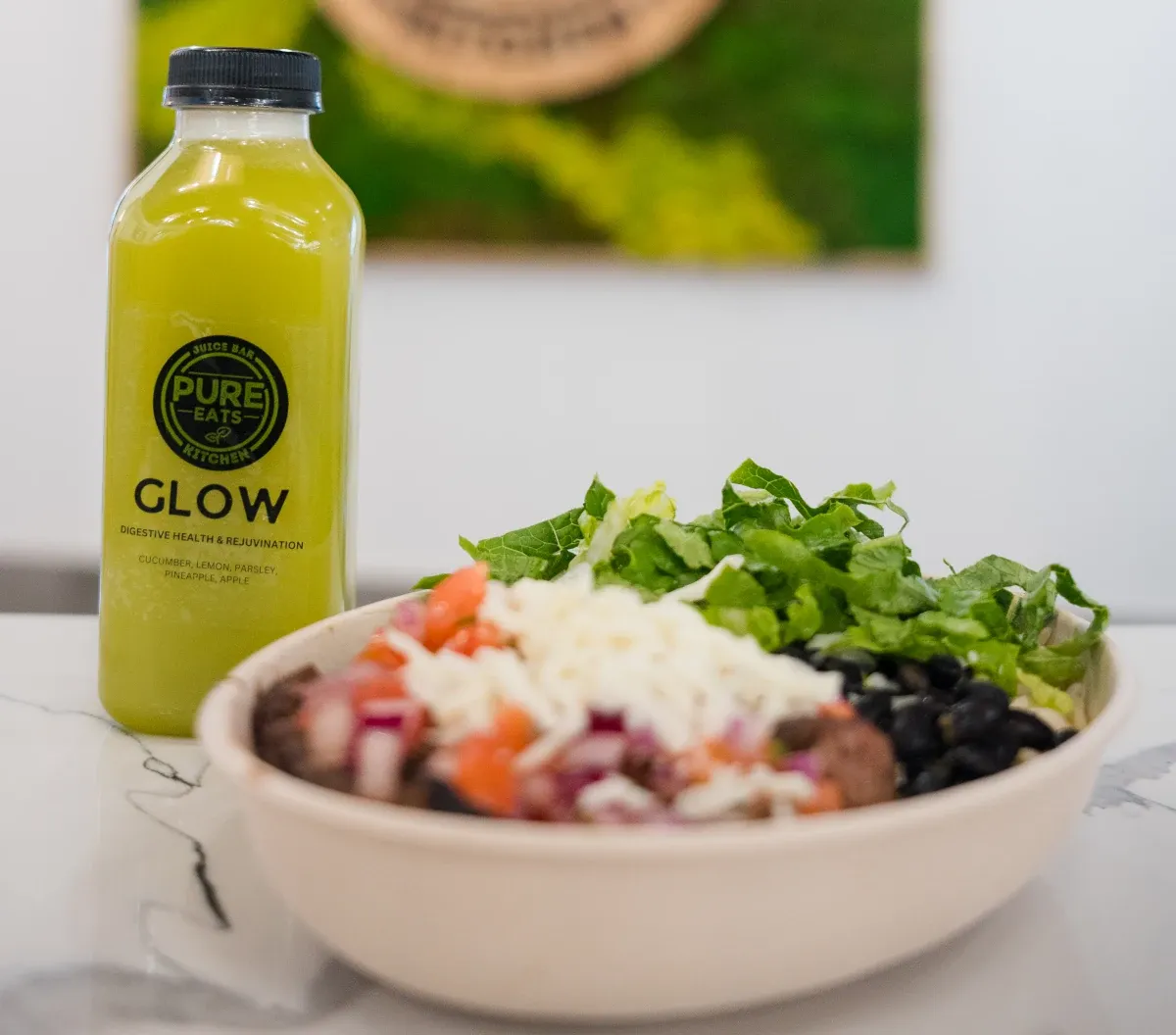 Pure Eats glow juice and food